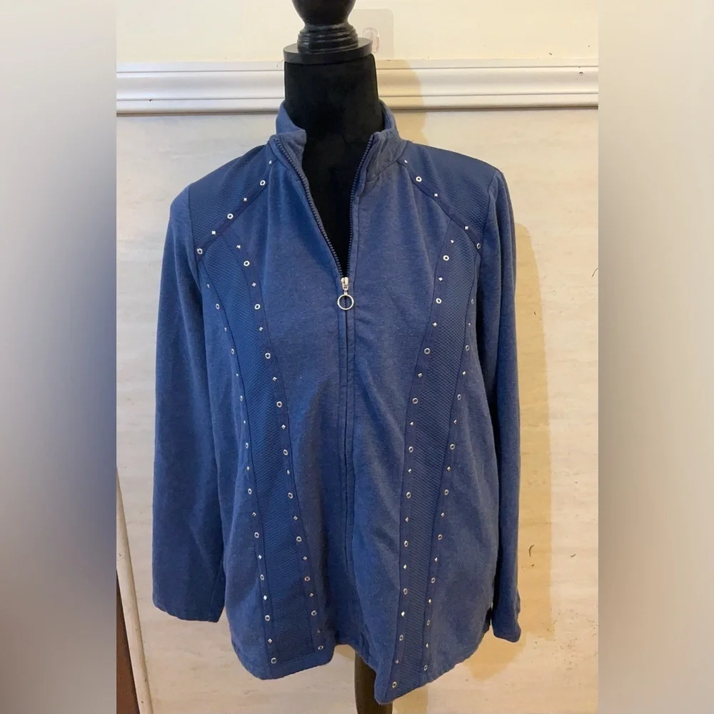 Alfred Dunner Blue Studded Track Pants & Jacket Set